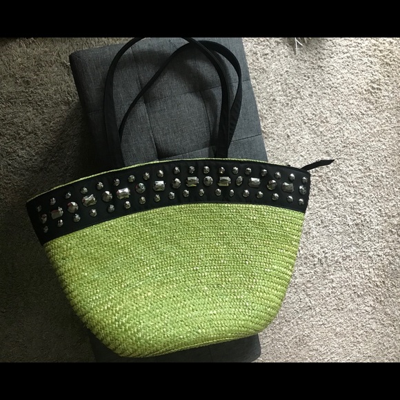 Beautiful Lime Green Studded Tote - Picture 2 of 13